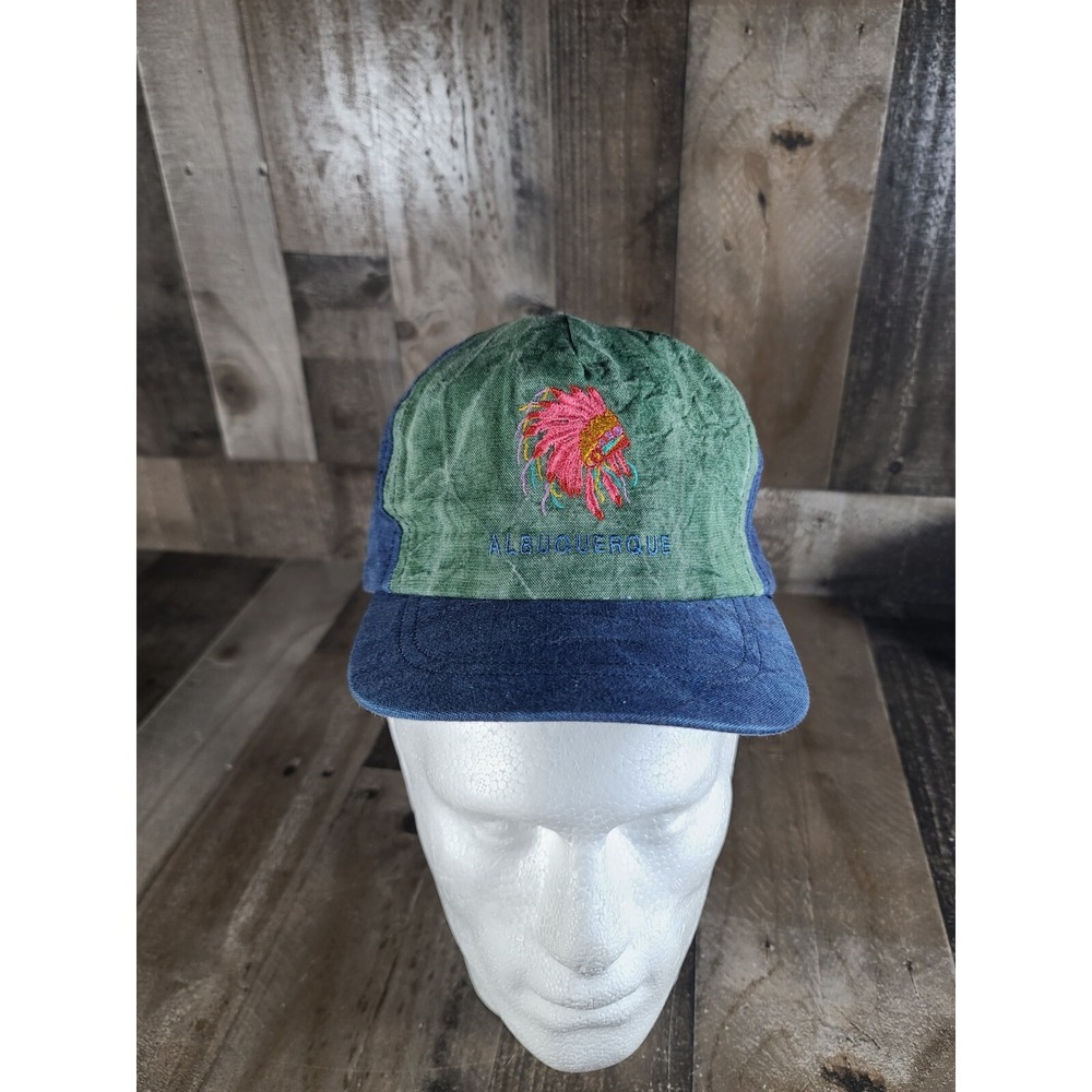 Vintage Albuquerque New Mexico Native American Head Green Blue Strapback Hat